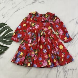 Plum Pudding Girls Vintage 90s Dress Size 4T Red Pink Floral Ruffles Cotton